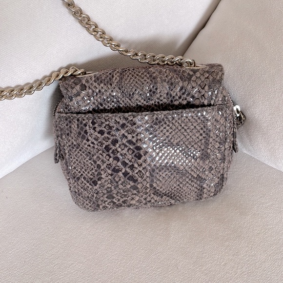 Vintage Grey Snakeskin Suede / Sheen Chain Crossbody with Nickel Hardware - Picture 4 of 7